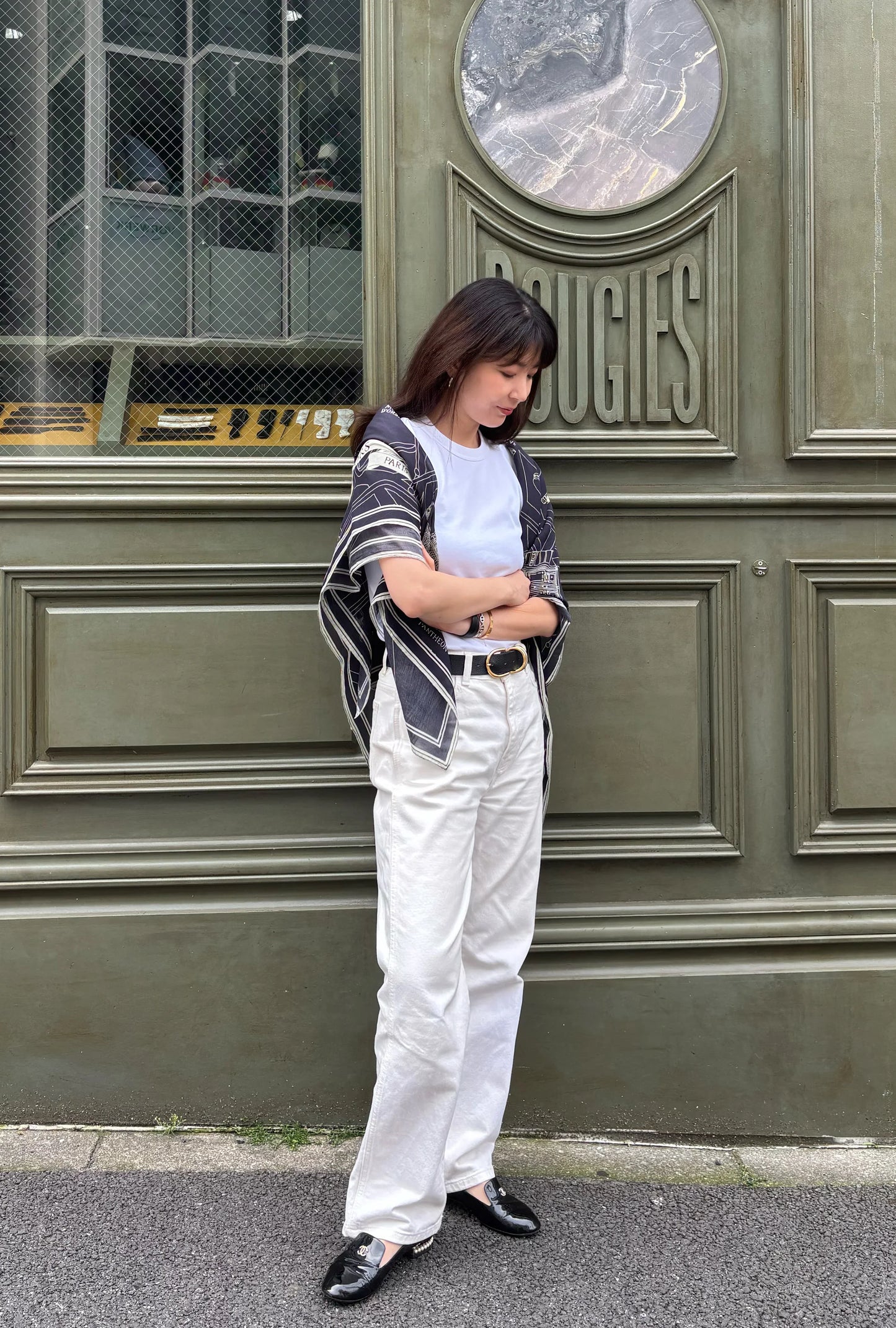 Foulard Ex-libris Paris x aLORS -une collaboration d’exception(ダークネイビーx アイボリー) - aLORS online store