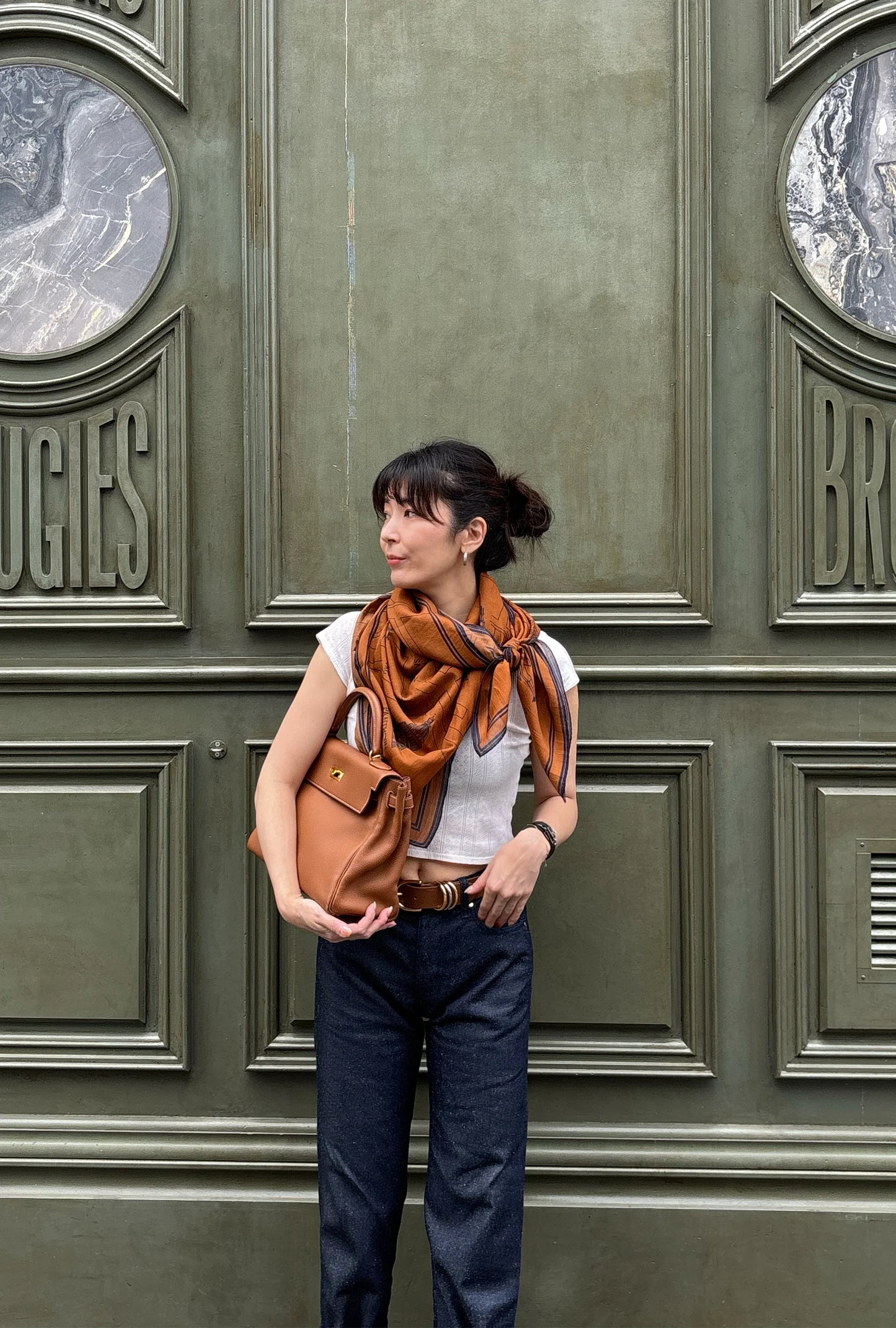 Foulard Ex-libris Paris x aLORS -une collaboration d’exception (キャメルx ネイビー) - aLORS online store