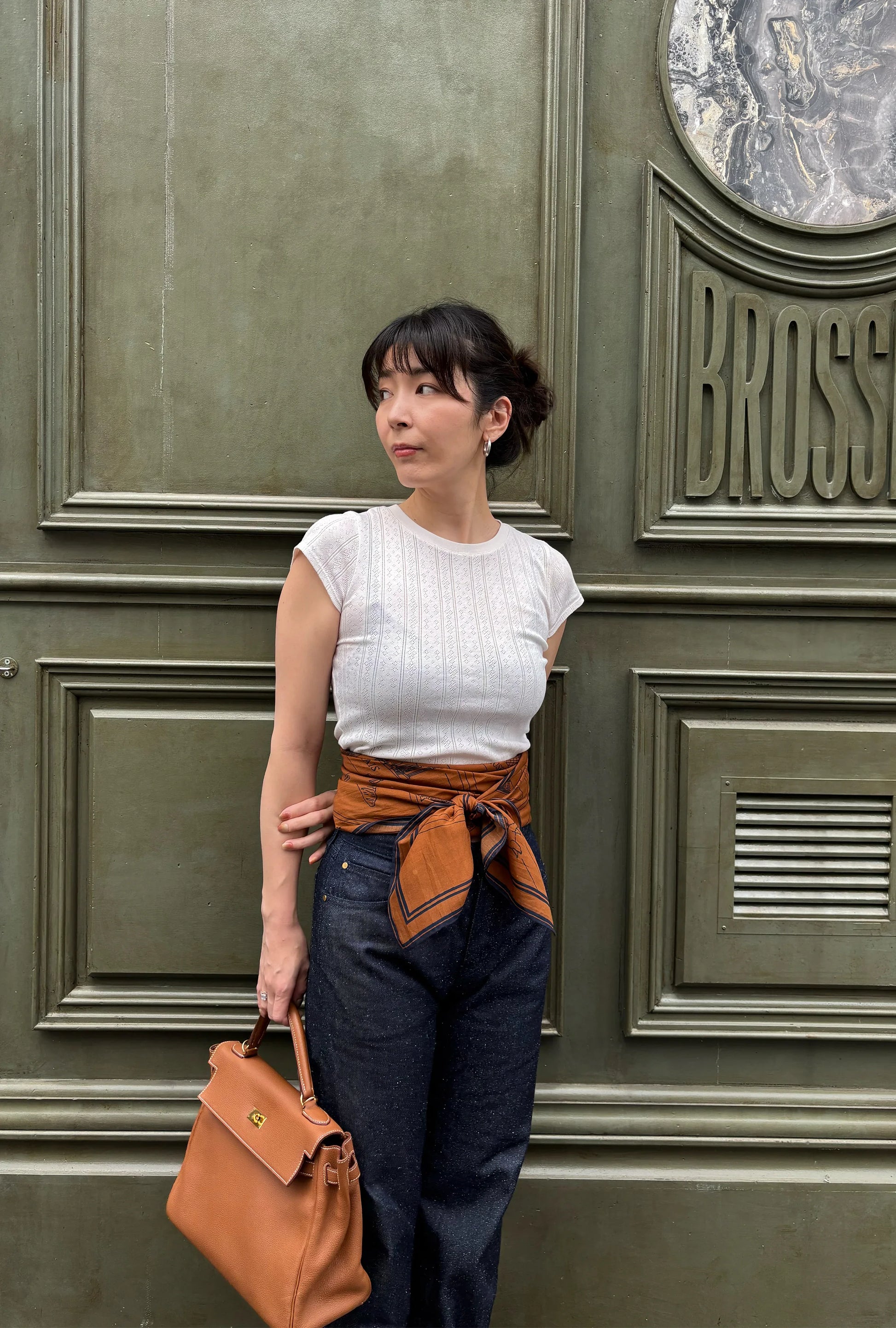 Foulard Ex-libris Paris x aLORS -une collaboration d’exception (キャメルx ネイビー) - aLORS online store