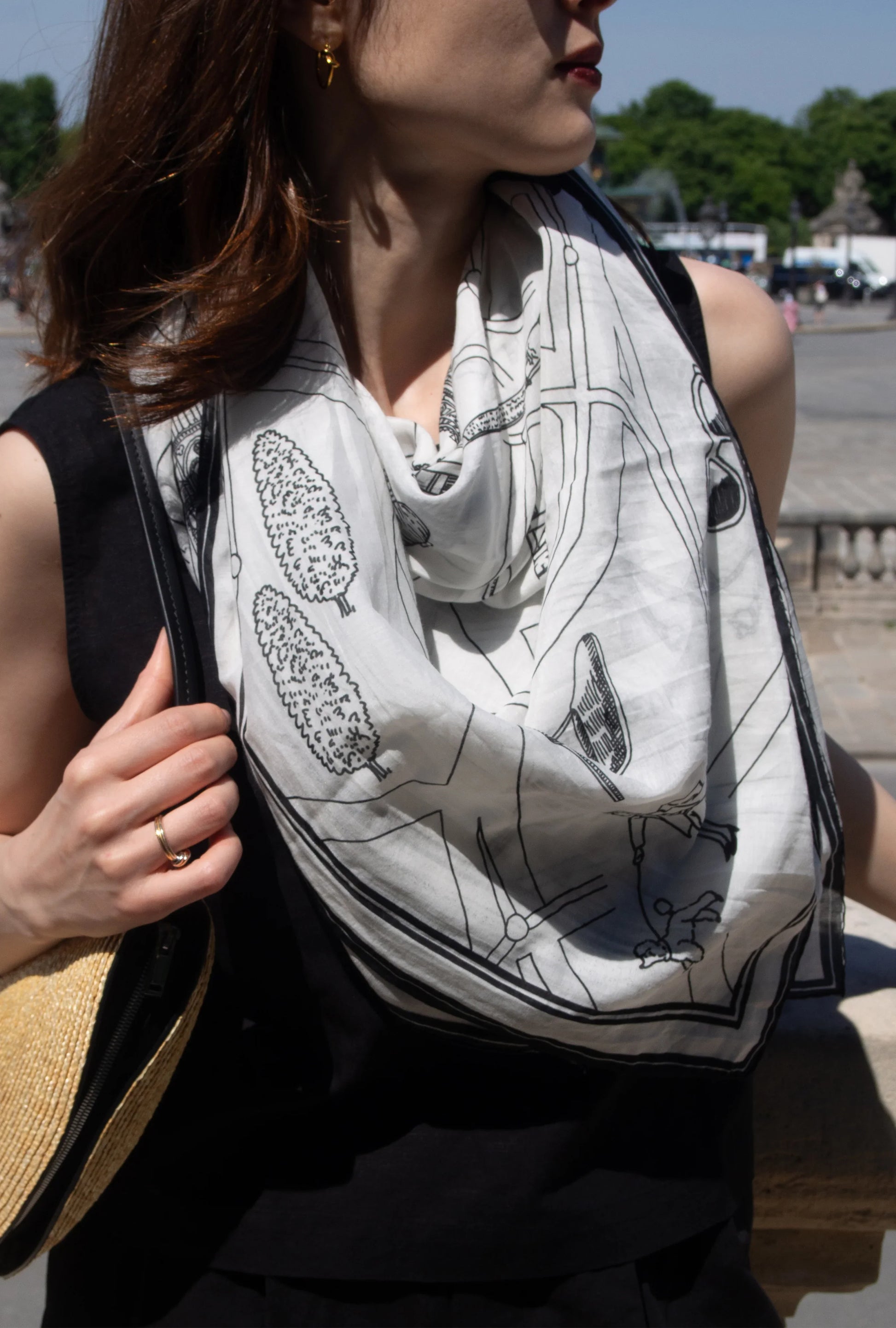 Foulard Ex-libris Paris x aLORS -une collaboration d’exception (ホワイトxブラック) - aLORS online store