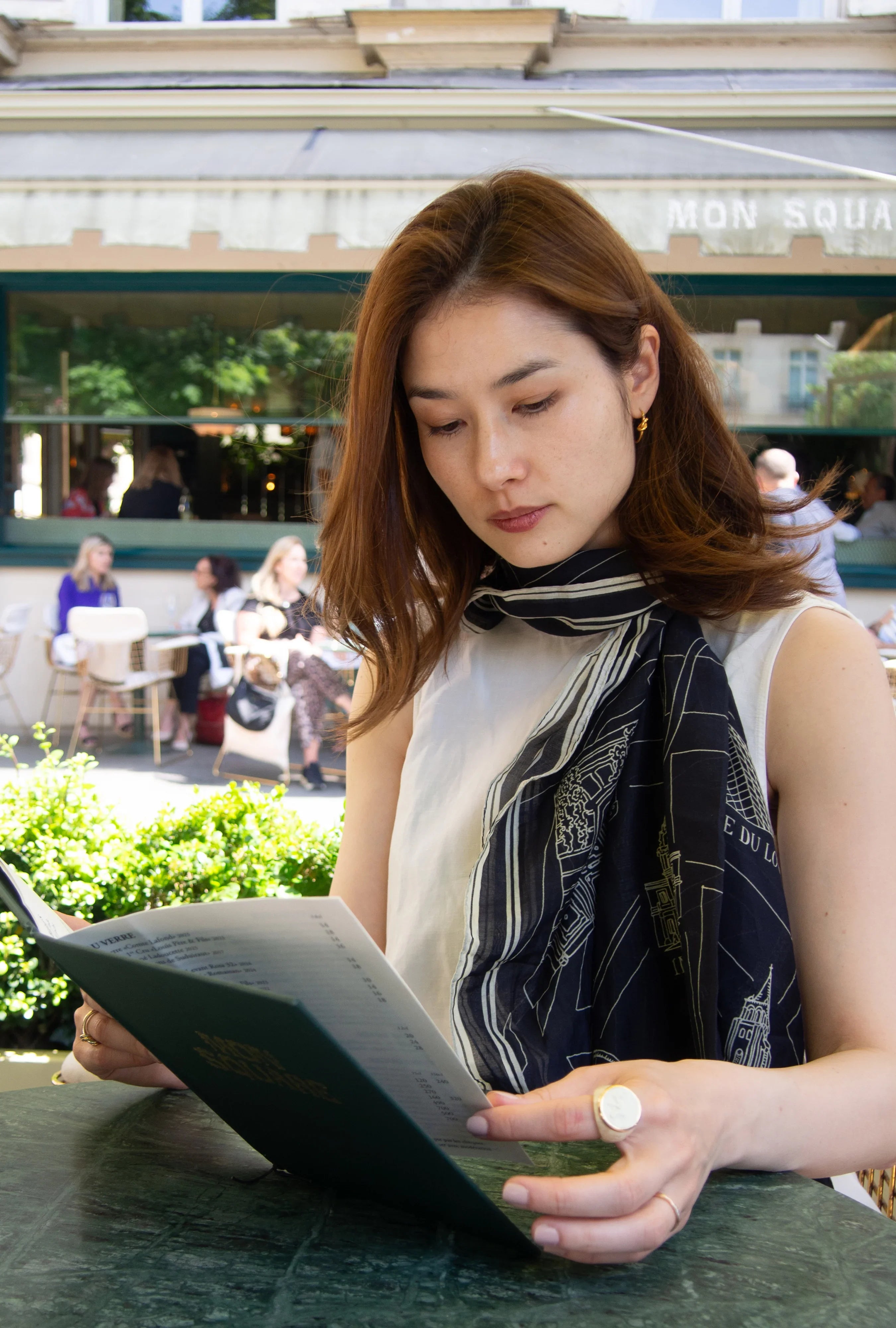 【aLORS】スカーフ（ダークネイビー×アイボリー・90×90） Foulard Ex-libris Paris x aLORS -une collaboration d'exception