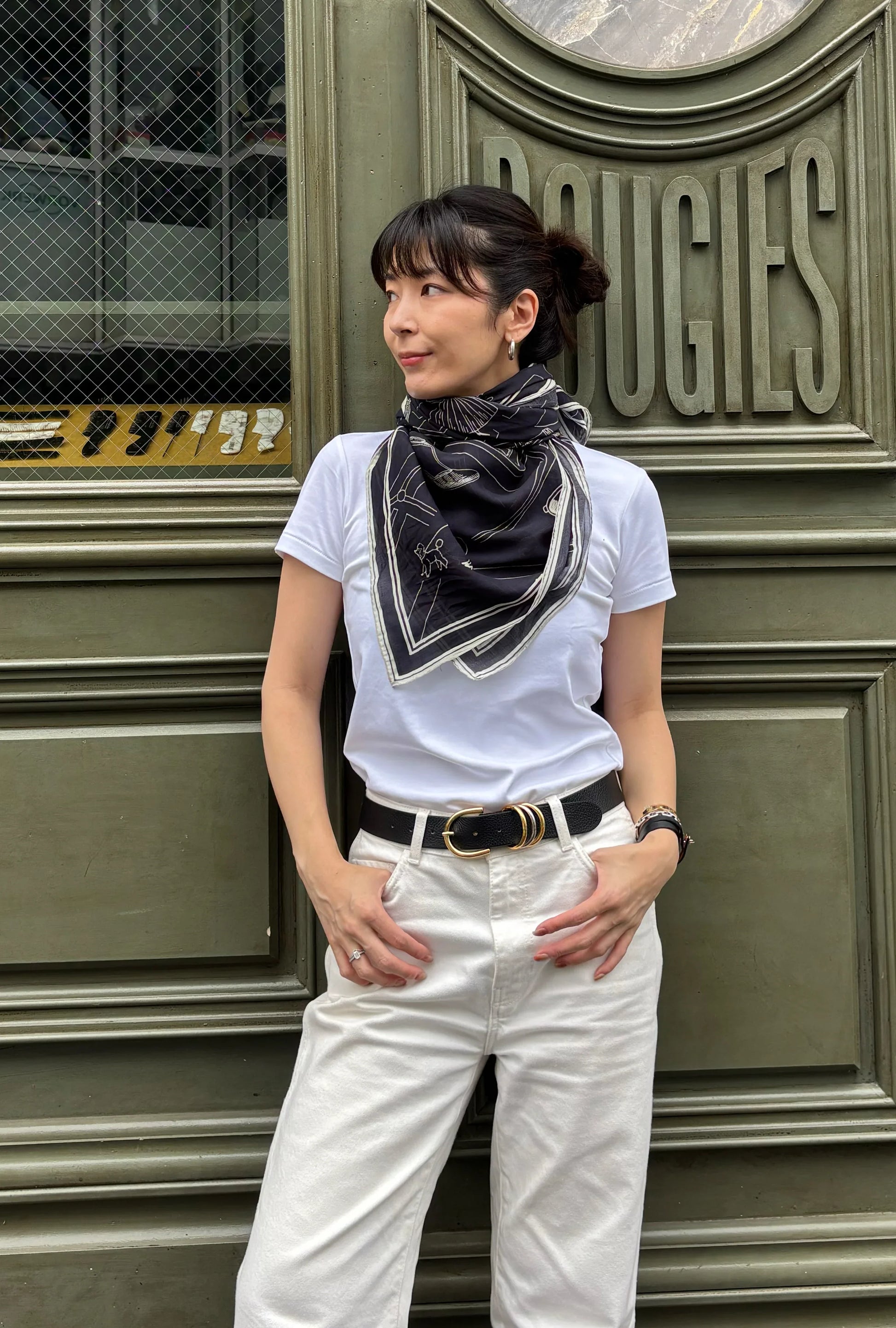 Foulard Ex-libris Paris x aLORS -une collaboration d’exception(ダークネイビーx アイボリー) - aLORS online store