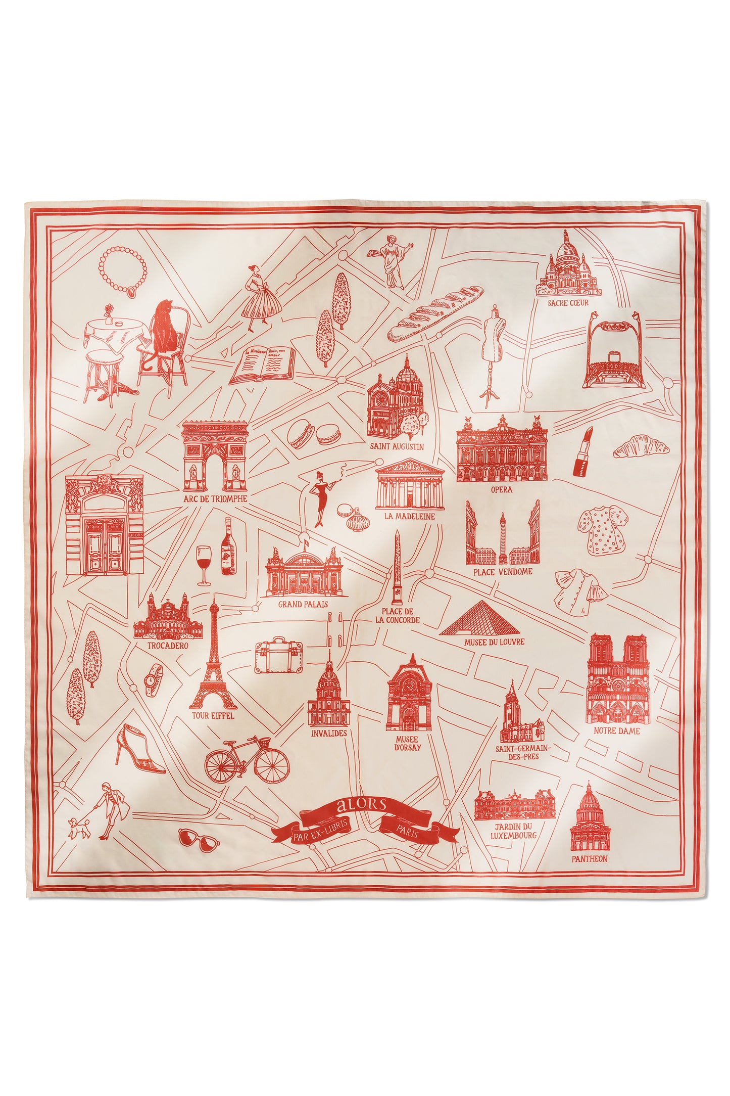 Foulard Ex-libris Paris x aLORS -une collaboration d’exception(オレンジx アイボリー) 140x140cm スカーフ