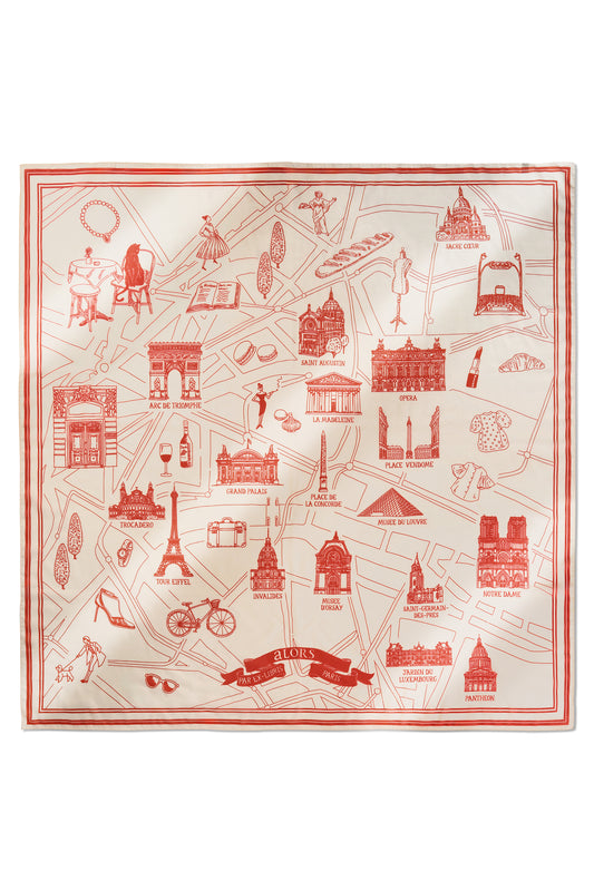 Foulard Ex-libris Paris x aLORS -une collaboration d’exception(オレンジx アイボリー) 140x140cm スカーフ