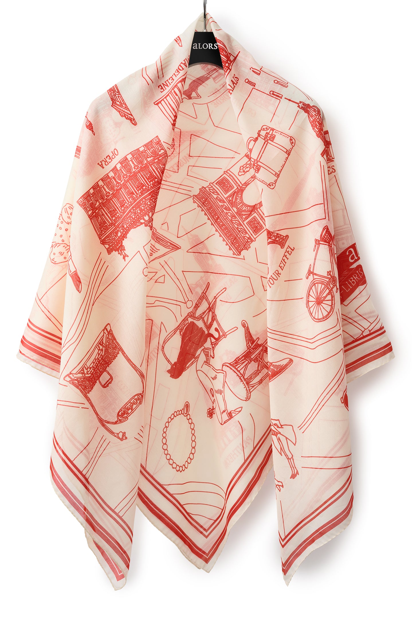 Foulard Ex-libris Paris x aLORS -une collaboration d’exception(オレンジx アイボリー) 140x140cm スカーフ