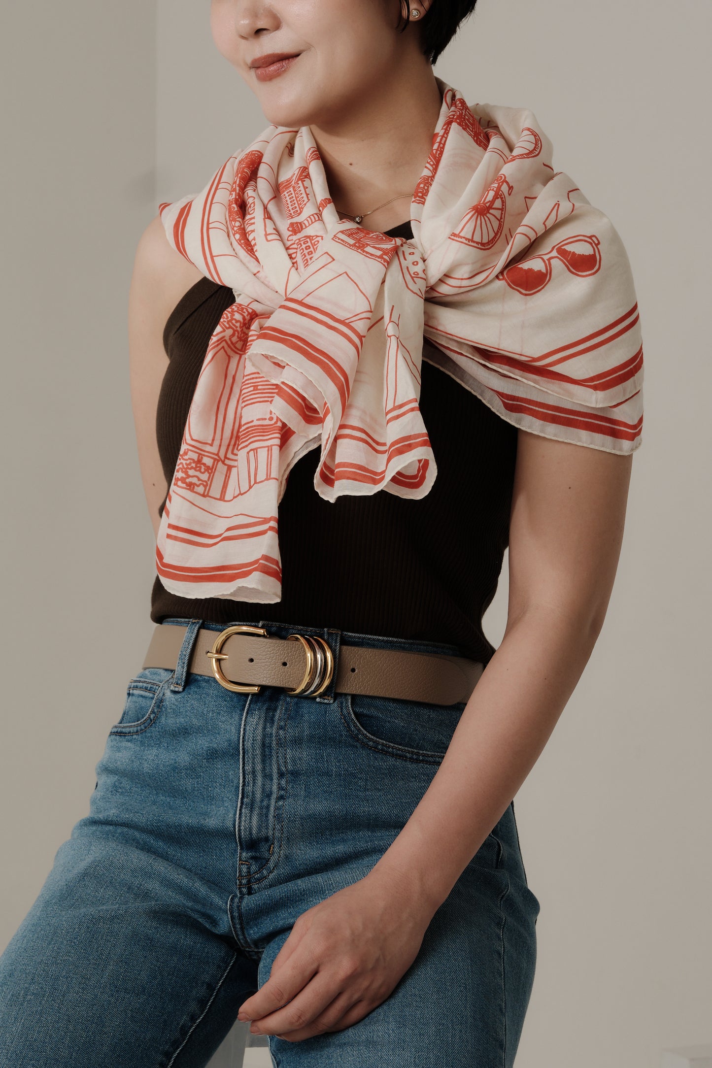 Foulard Ex-libris Paris x aLORS -une collaboration d’exception(オレンジx アイボリー) 140x140cm スカーフ