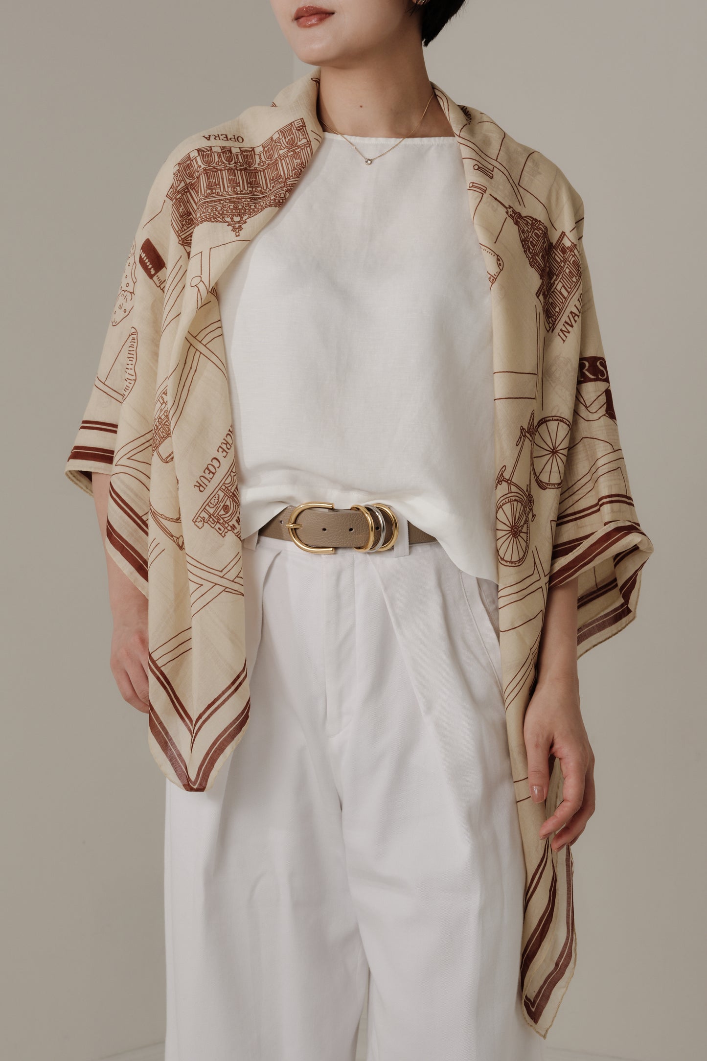 Foulard Ex-libris Paris x aLORS -une collaboration d’exception (アイボリーxボルドー) 140x140cm　スカーフ