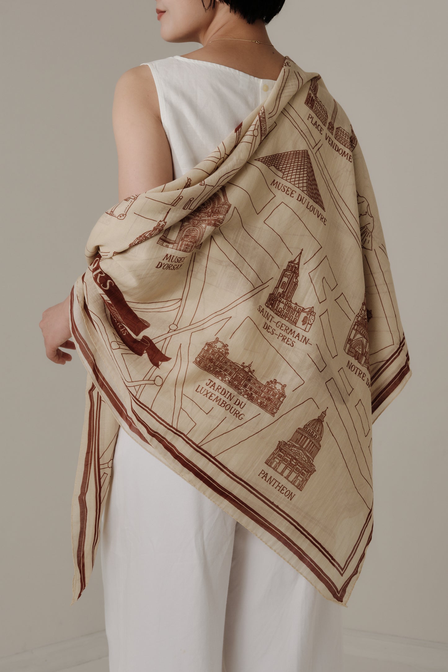 Foulard Ex-libris Paris x aLORS -une collaboration d’exception (アイボリーxボルドー) 140x140cm　スカーフ