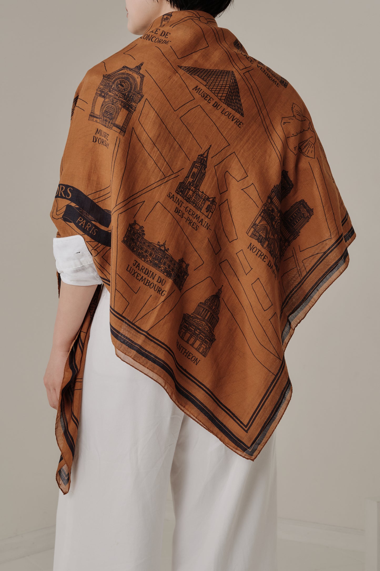 Foulard Ex-libris Paris x aLORS -une collaboration d’exception (キャメルx ネイビー) 140x140cm　スカーフ