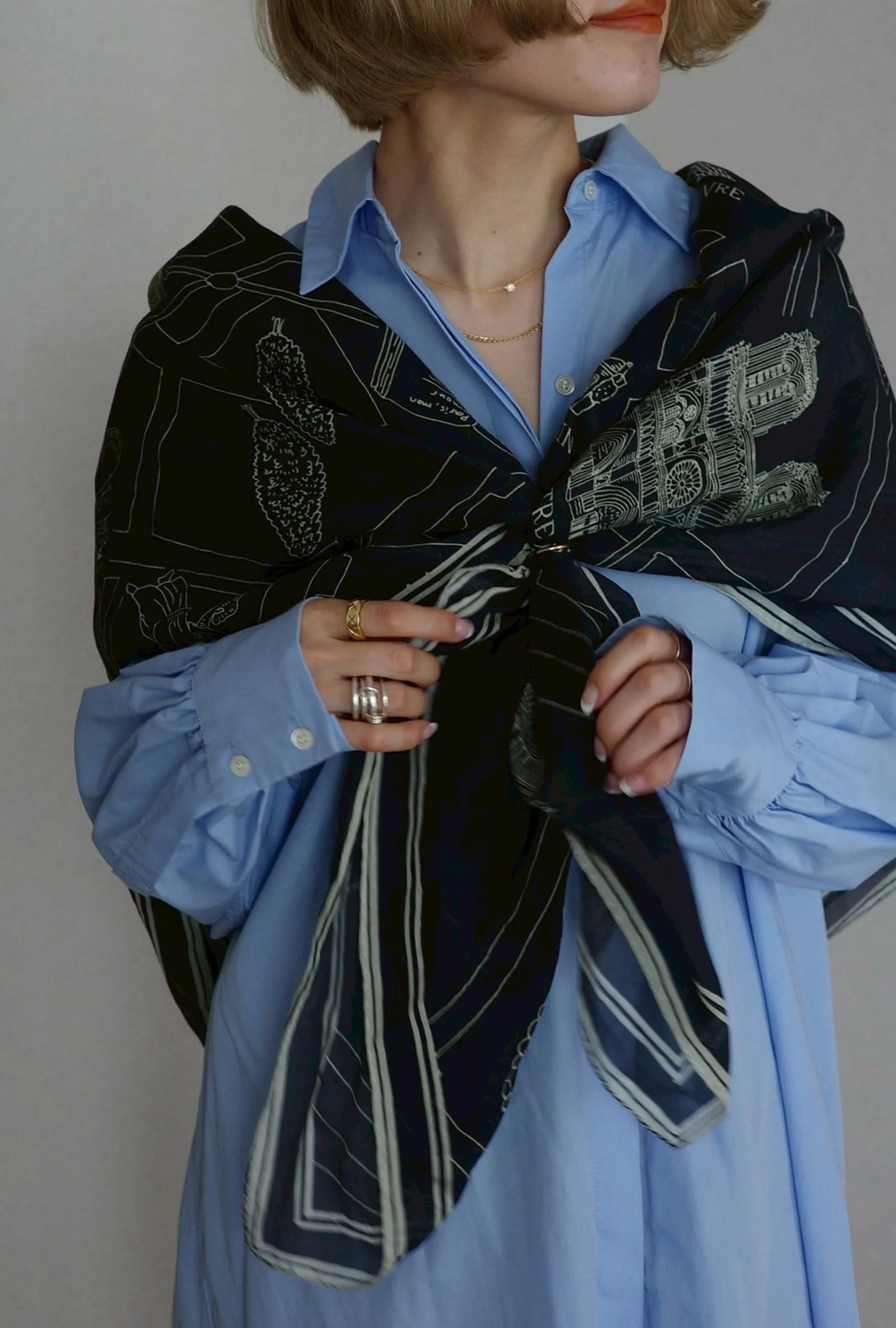 Foulard Ex-libris Paris x aLORS -une collaboration d’exception(ダークネイビーx アイボリー) - aLORS online store