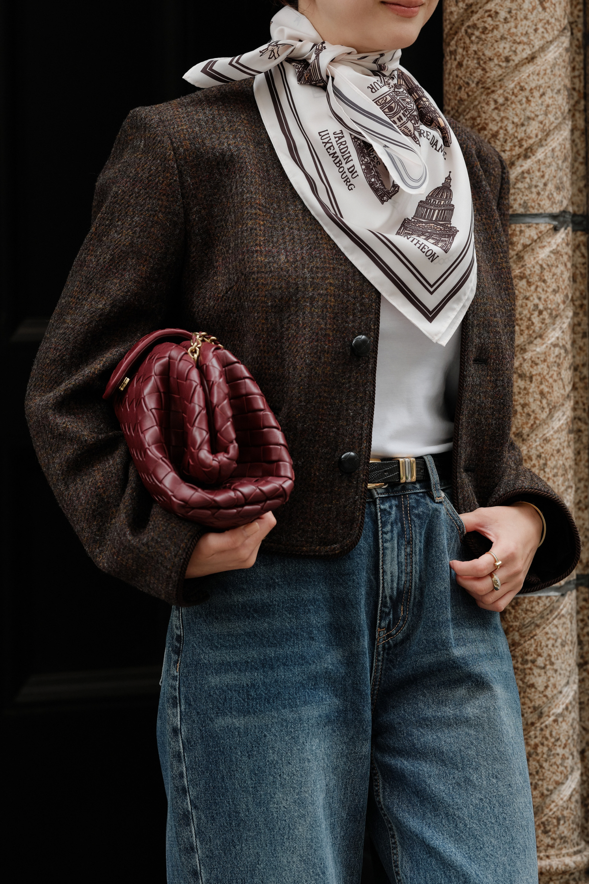 Foulard Ex-libris Paris x aLORS - An Exceptional Collaboration (Ivory x Bordeaux) 90x90cm Scarf