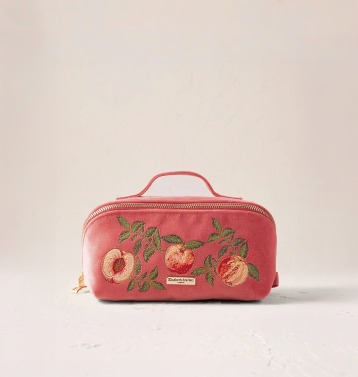 aLORS Select【Elizabeth Scarlett】Summer Peach Velvet Open Flat Makeup Bag - Spiced Coral