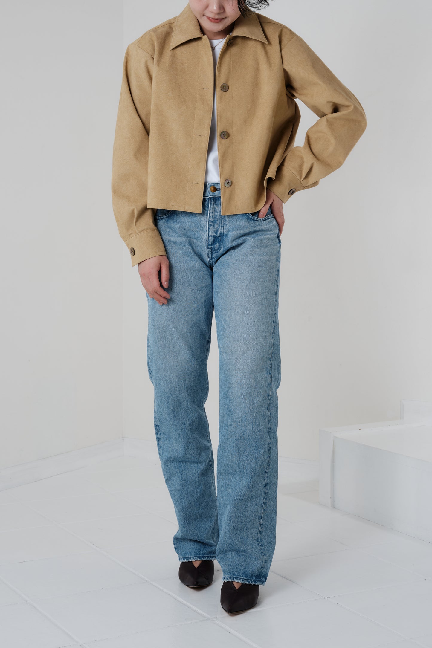 Veste courte en Alcantara Camel Caramel