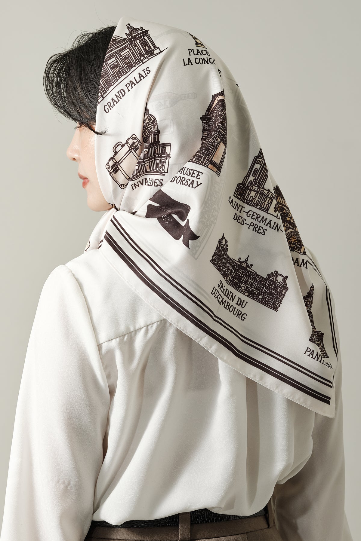 Foulard Ex-libris Paris x aLORS - An Exceptional Collaboration (Ivory x Bordeaux) 90x90cm Scarf
