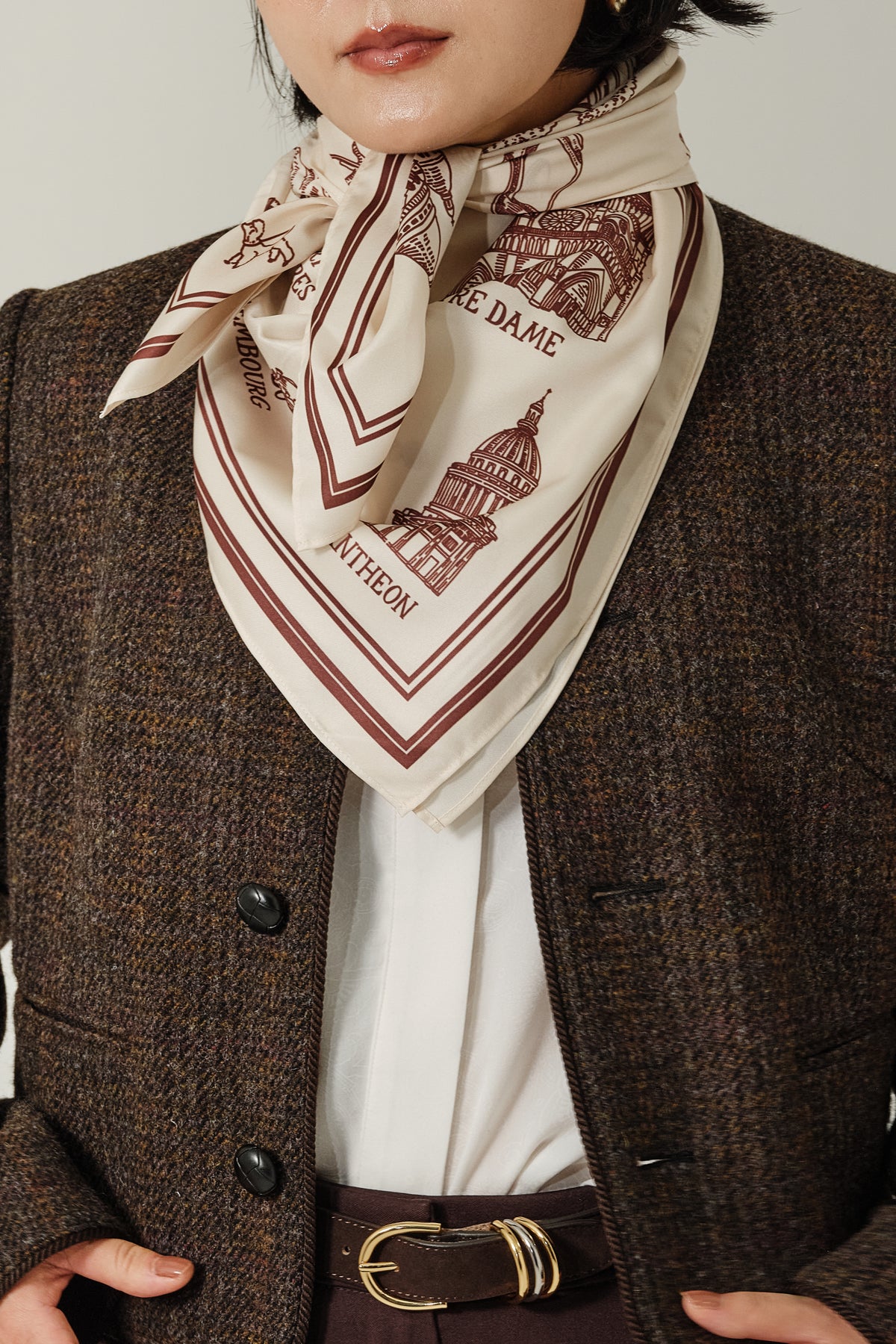 Foulard Ex-libris Paris x aLORS - An Exceptional Collaboration (Ivory x Bordeaux) 90x90cm Scarf