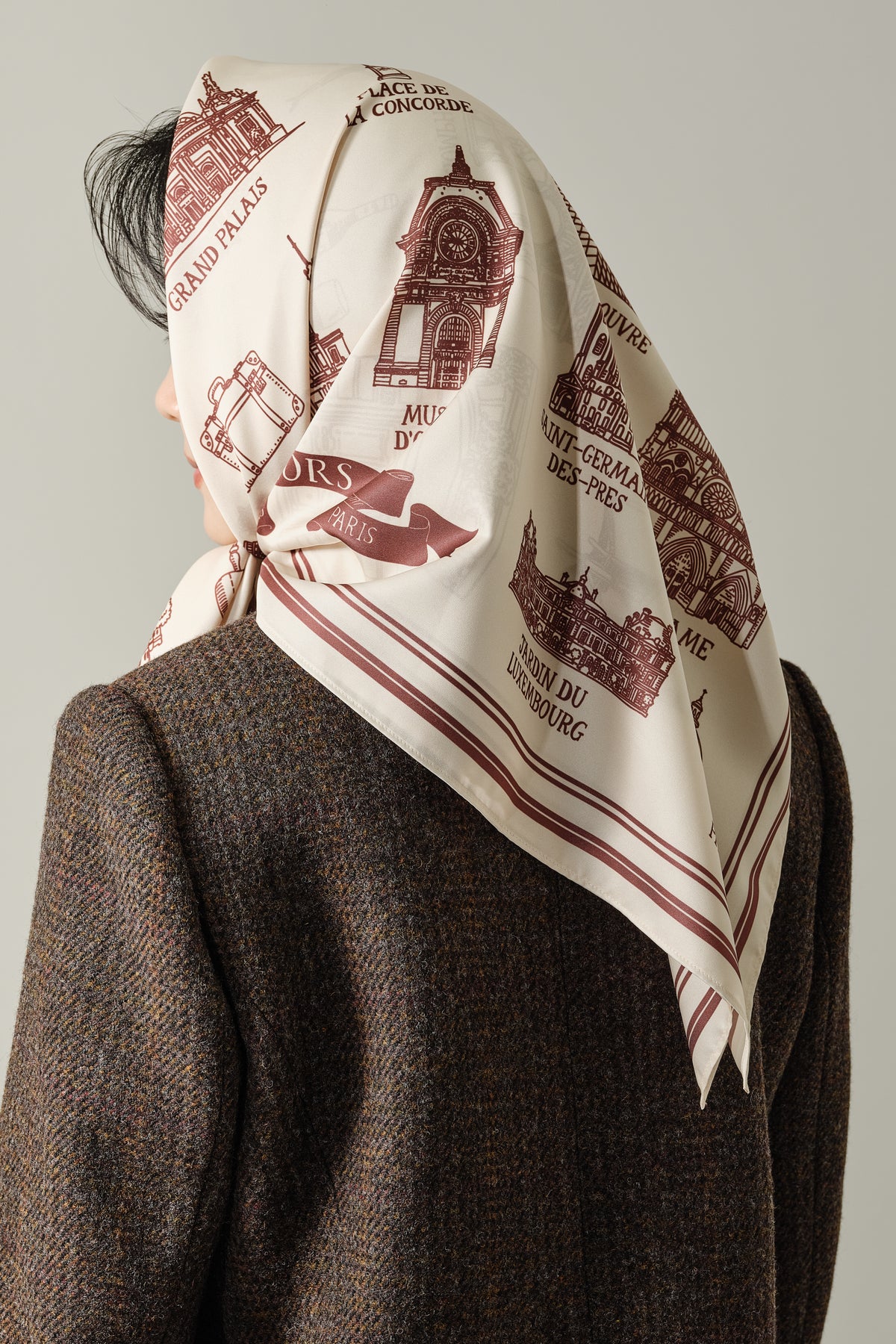 Foulard Ex-libris Paris x aLORS - An Exceptional Collaboration (Ivory x Bordeaux) 90x90cm Scarf