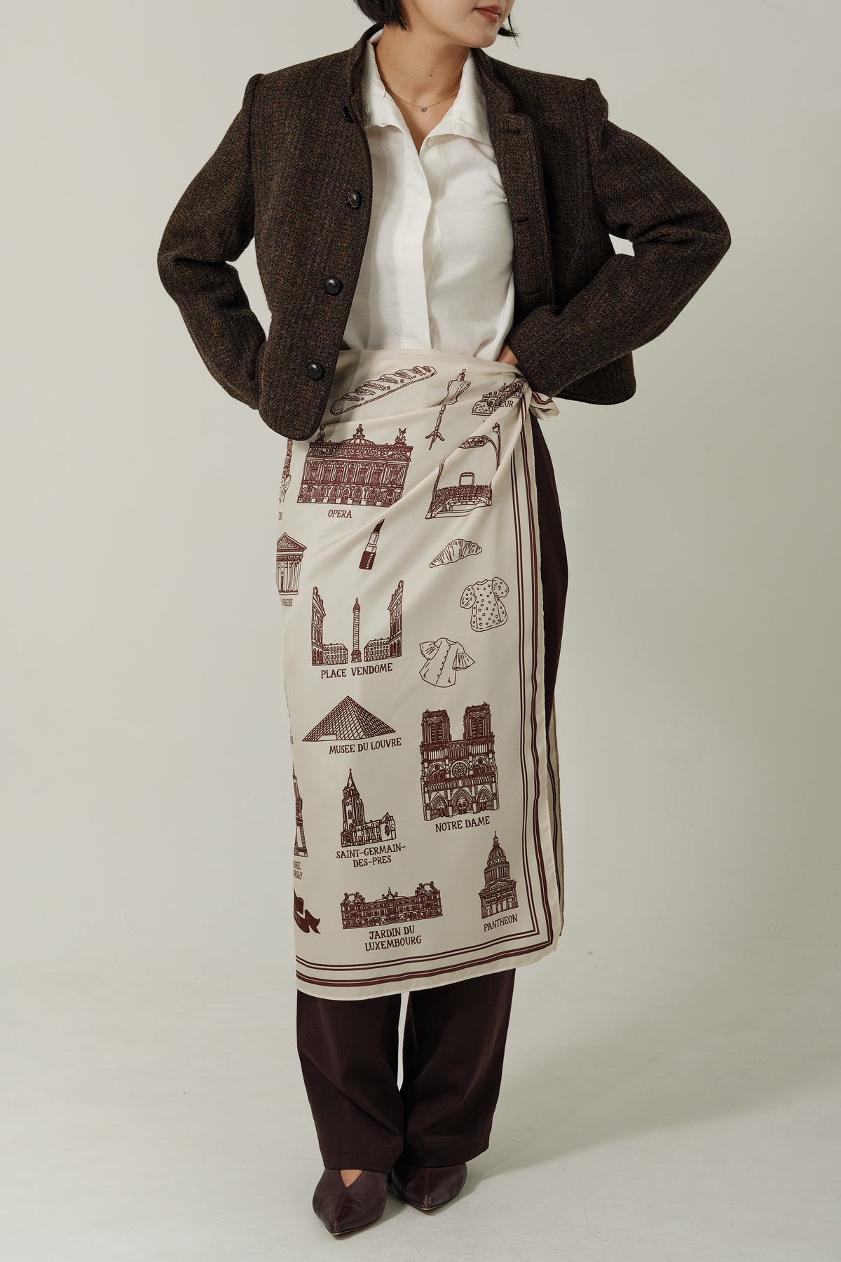 Foulard Ex-libris Paris x aLORS - An Exceptional Collaboration (Ivory x Bordeaux) 90x90cm Scarf