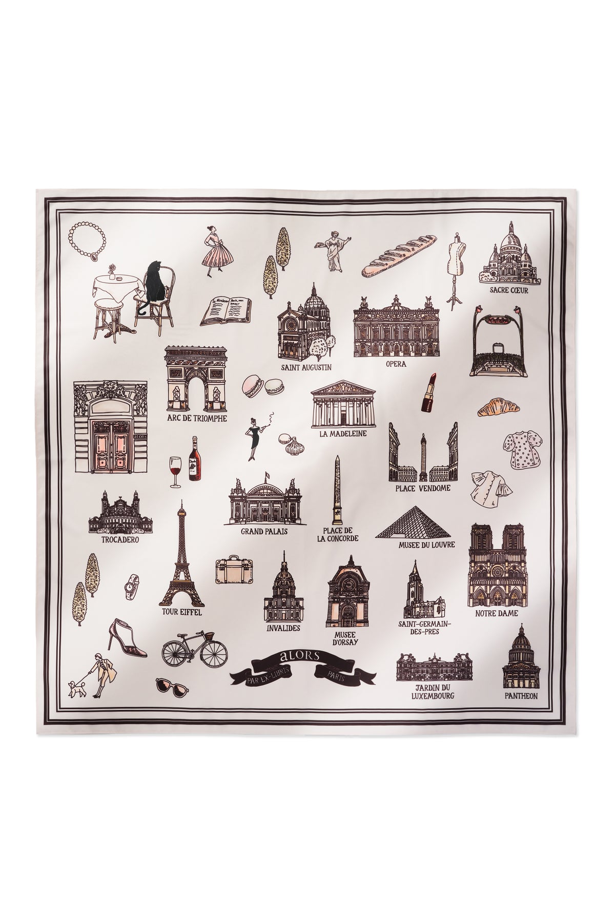 Foulard Ex-libris Paris x aLORS - An Exceptional Collaboration (Ivory x Bordeaux) 90x90cm Scarf