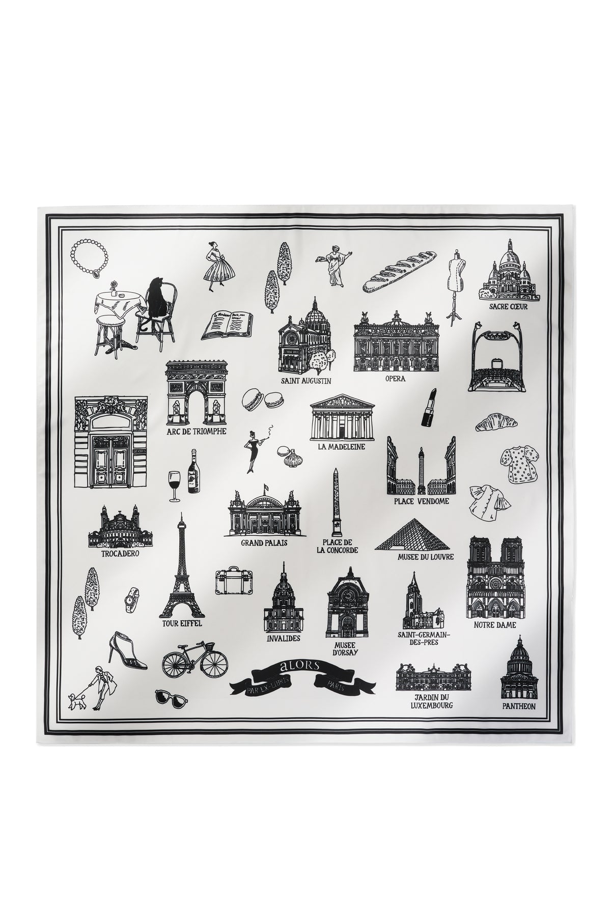 Foulard Ex-libris Paris x aLORS - An Exceptional Collaboration (Ivory x Bordeaux) 90x90cm Scarf