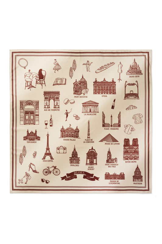 Foulard Ex-libris Paris x aLORS - An Exceptional Collaboration (Ivory x Bordeaux) 90x90cm Scarf