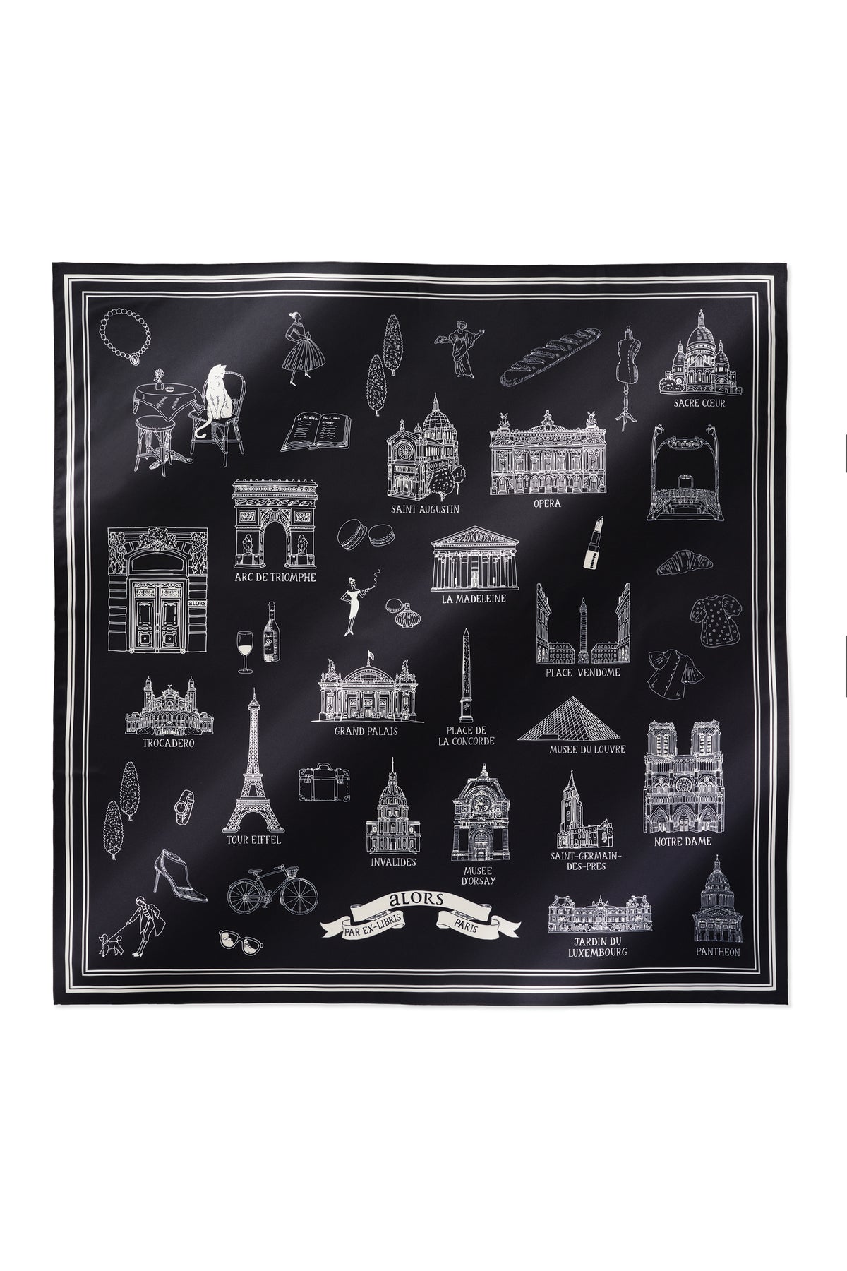 Foulard Ex-libris Paris x aLORS - An Exceptional Collaboration (Ivory x Bordeaux) 90x90cm Scarf