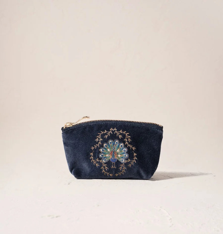 aLORS Select【Elizabeth Scarlett】Botanical Peacock Velvet Coin Purse - Indigo