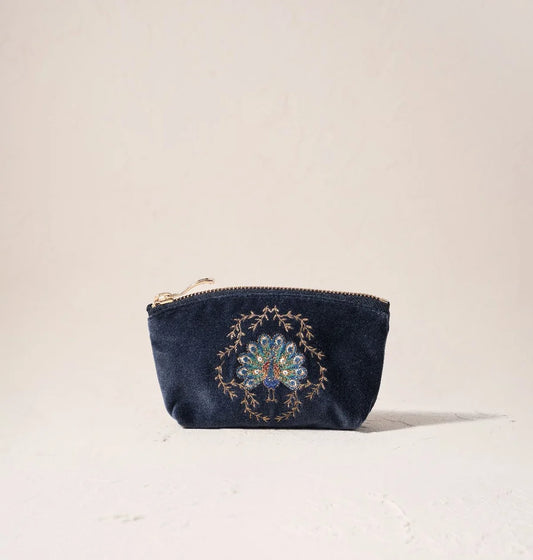 aLORS Select【Elizabeth Scarlett】Botanical Peacock Velvet Coin Purse - Indigo