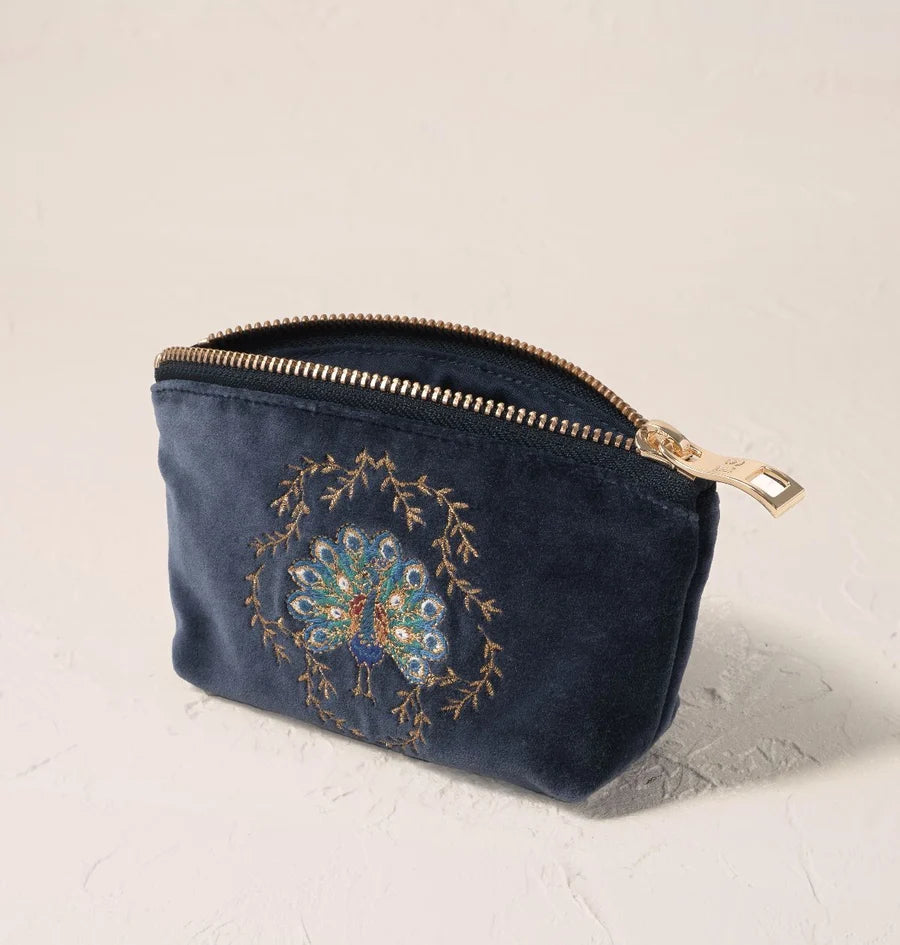 aLORS Select【Elizabeth Scarlett】Botanical Peacock Velvet Coin Purse - Indigo