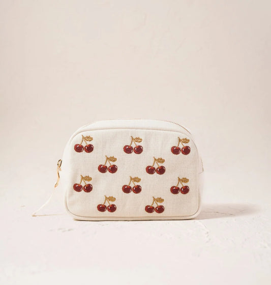 aLORS Select【Elizabeth Scarlett】Cherries Cotton Makeup Bag - Cream