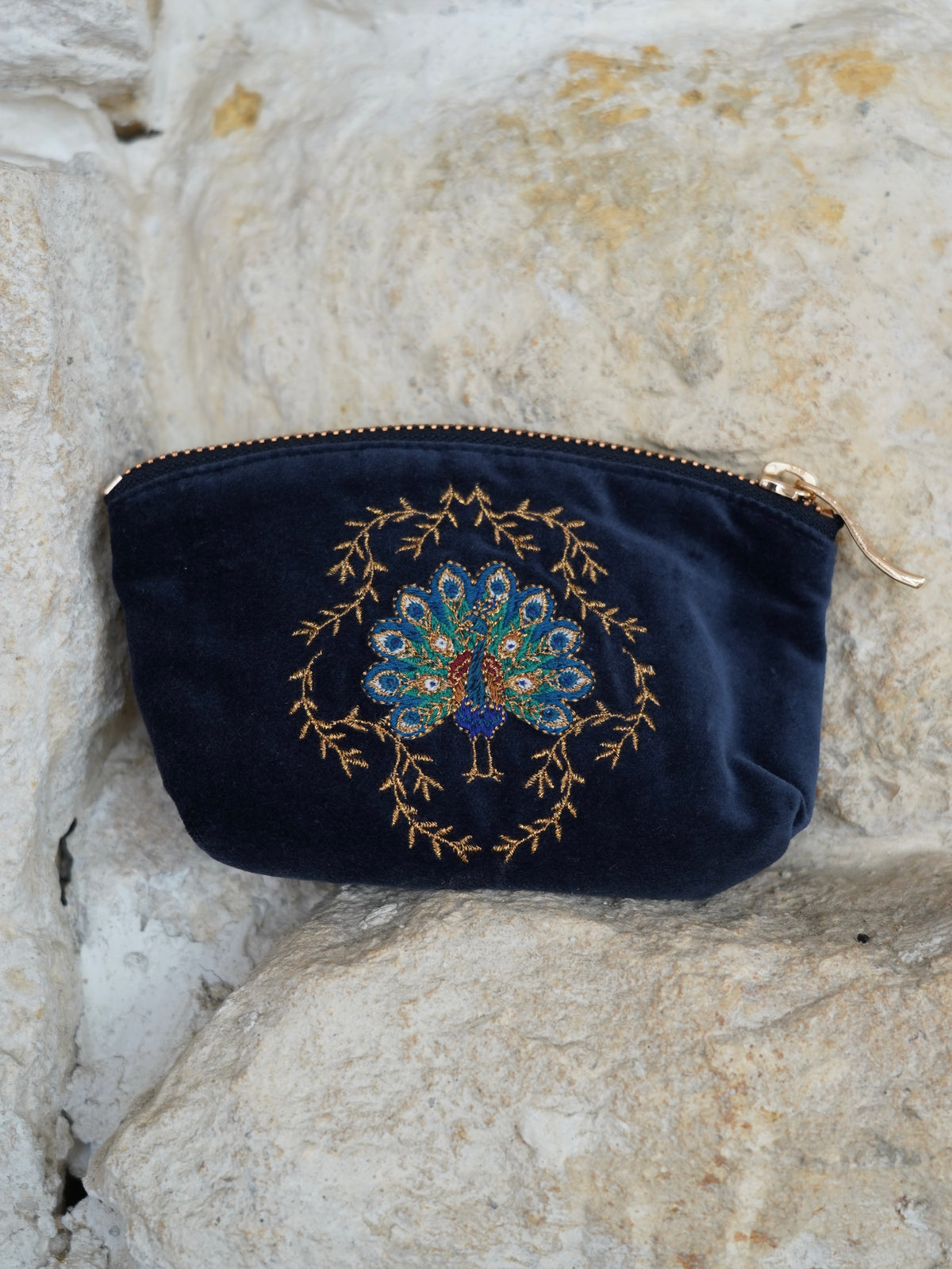 aLORS Select【Elizabeth Scarlett】Botanical Peacock Velvet Coin Purse - Indigo