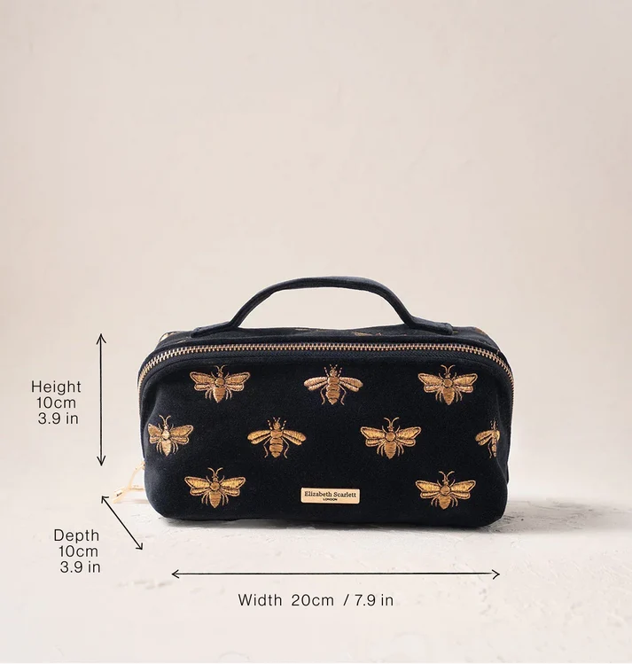 aLORS Select【Elizabeth Scarlett】Honey Bee Charcoal Velvet Open Flat Makeup Bag