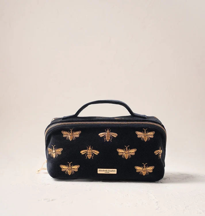 aLORS Select【Elizabeth Scarlett】Honey Bee Charcoal Velvet Open Flat Makeup Bag