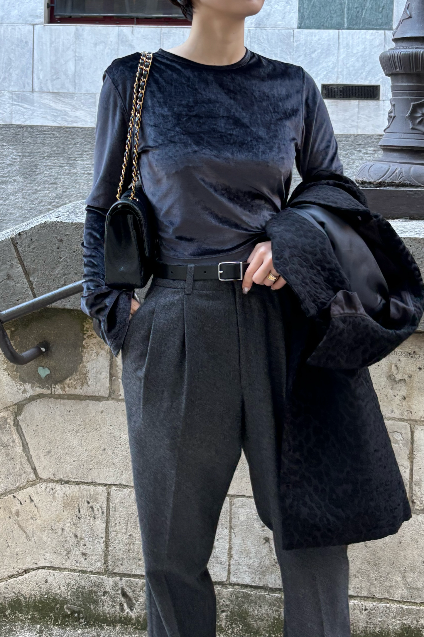 Haut court ouvert au dos Gris Anthracite チャコールグレー