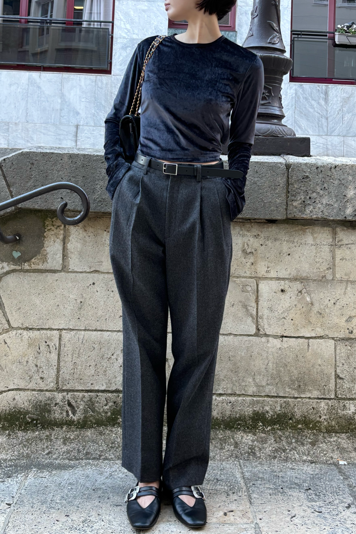 Haut court ouvert au dos Gris Anthracite チャコールグレー