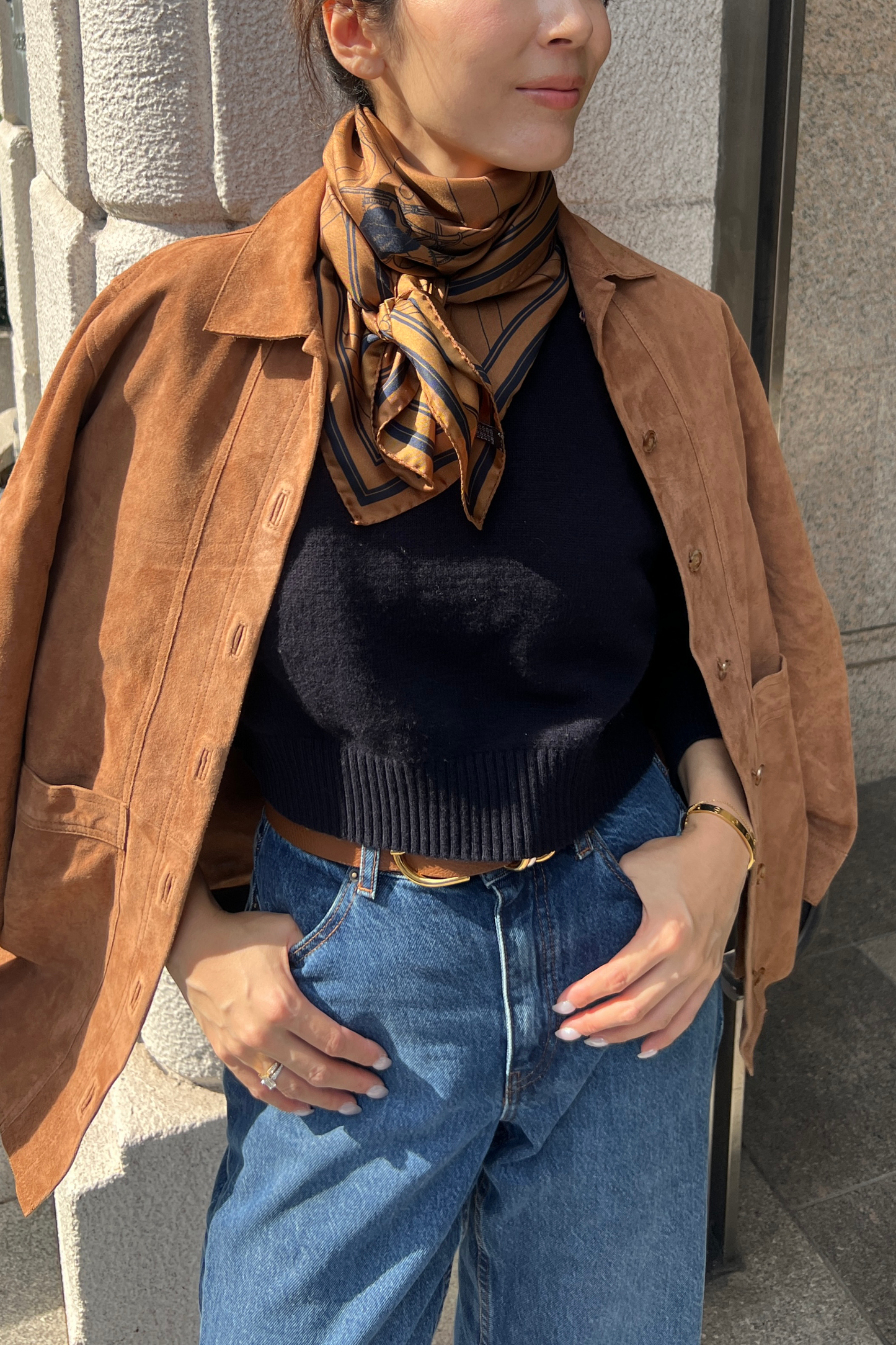 Foulard Ex-libris Paris x aLORS -une collaboration d’exception (キャメルx ネイビー) 90x90cm