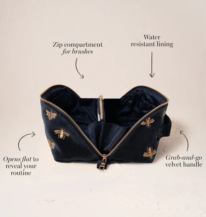 aLORS Select【Elizabeth Scarlett】Honey Bee Charcoal Velvet Open Flat Makeup Bag