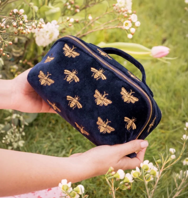 aLORS Select【Elizabeth Scarlett】Honey Bee Charcoal Velvet Open Flat Makeup Bag