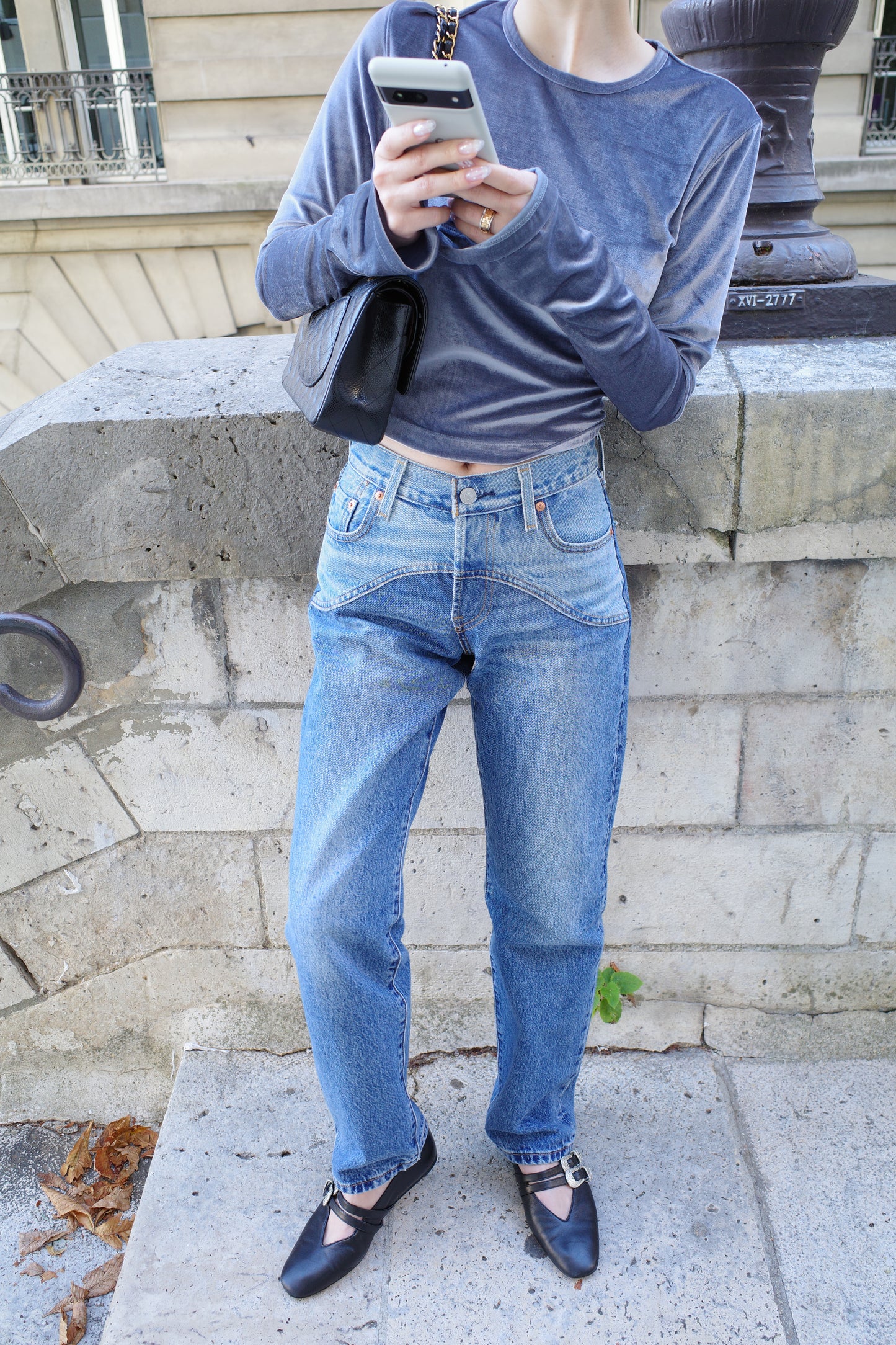 Haut court ouvert au dos Bleu Grisブルーグレー