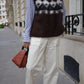 Gilet en tricot jacquard à fils tirés  "Ériu"  ブラウン