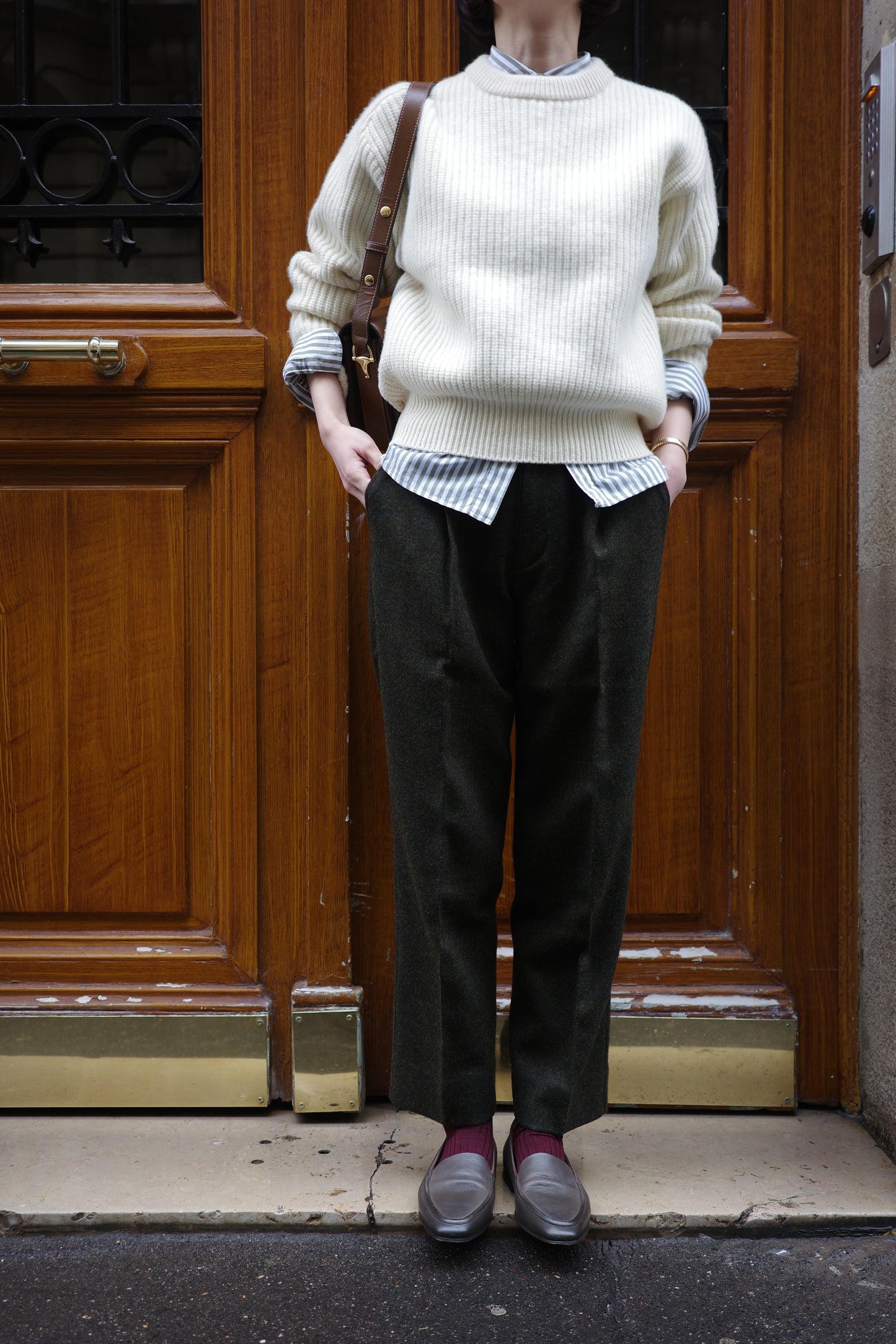 Pantalon fuselé en tweed MOON "Bonnie"  グレー