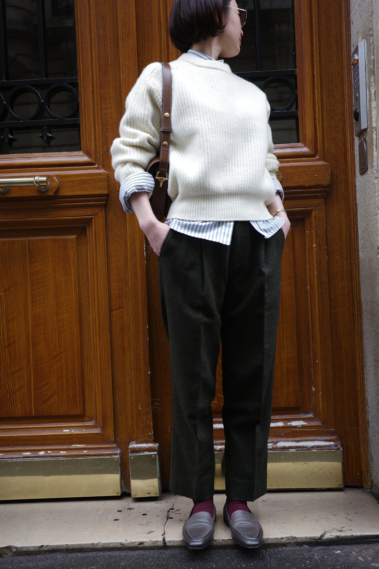 Pantalon fuselé en tweed MOON "Bonnie"  グレー