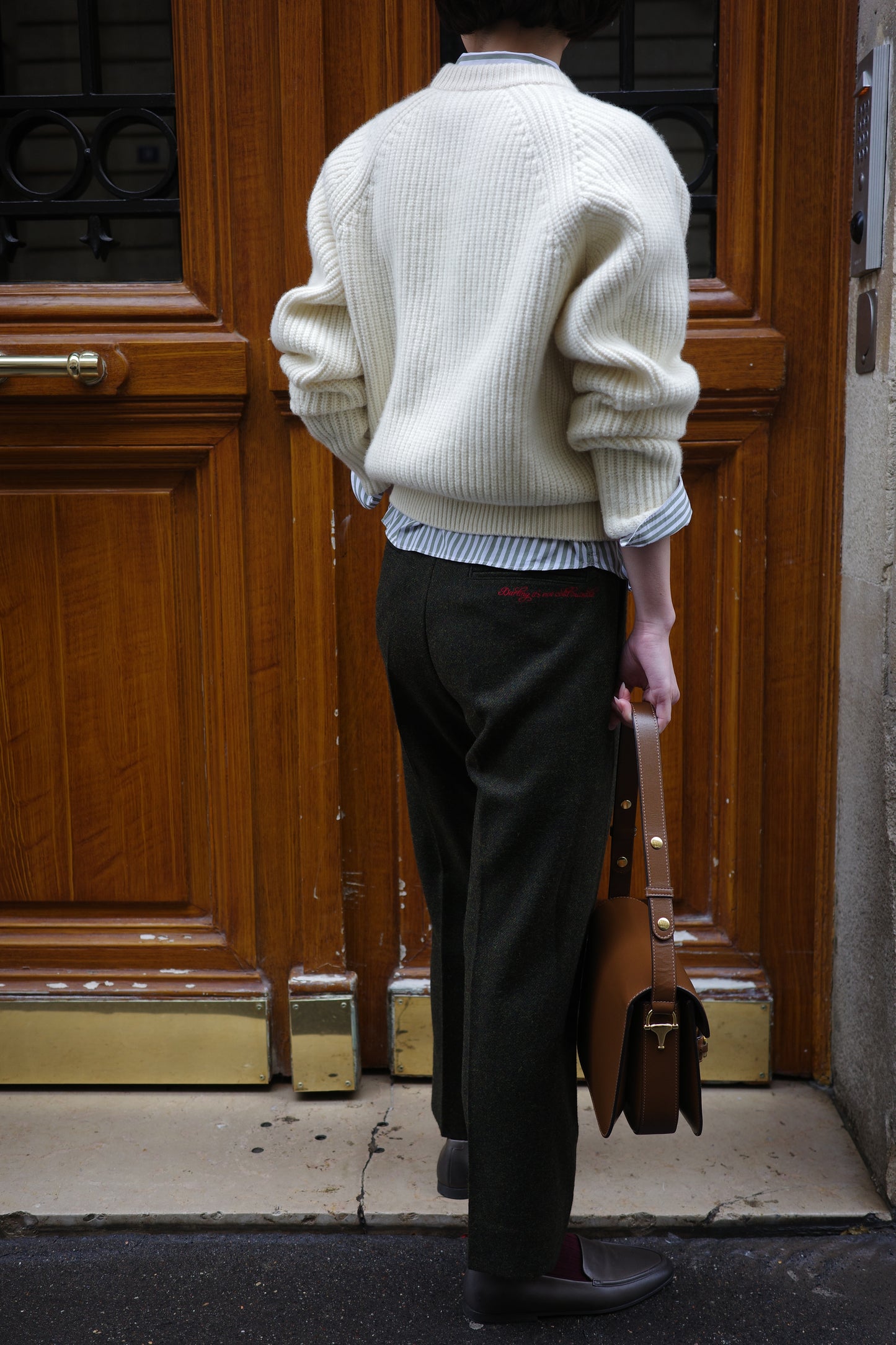 Pantalon fuselé en tweed MOON "Bonnie"  グレー