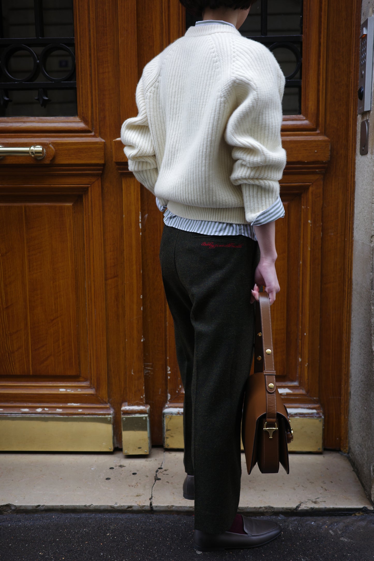 Pantalon fuselé en tweed MOON "Bonnie"  グレー