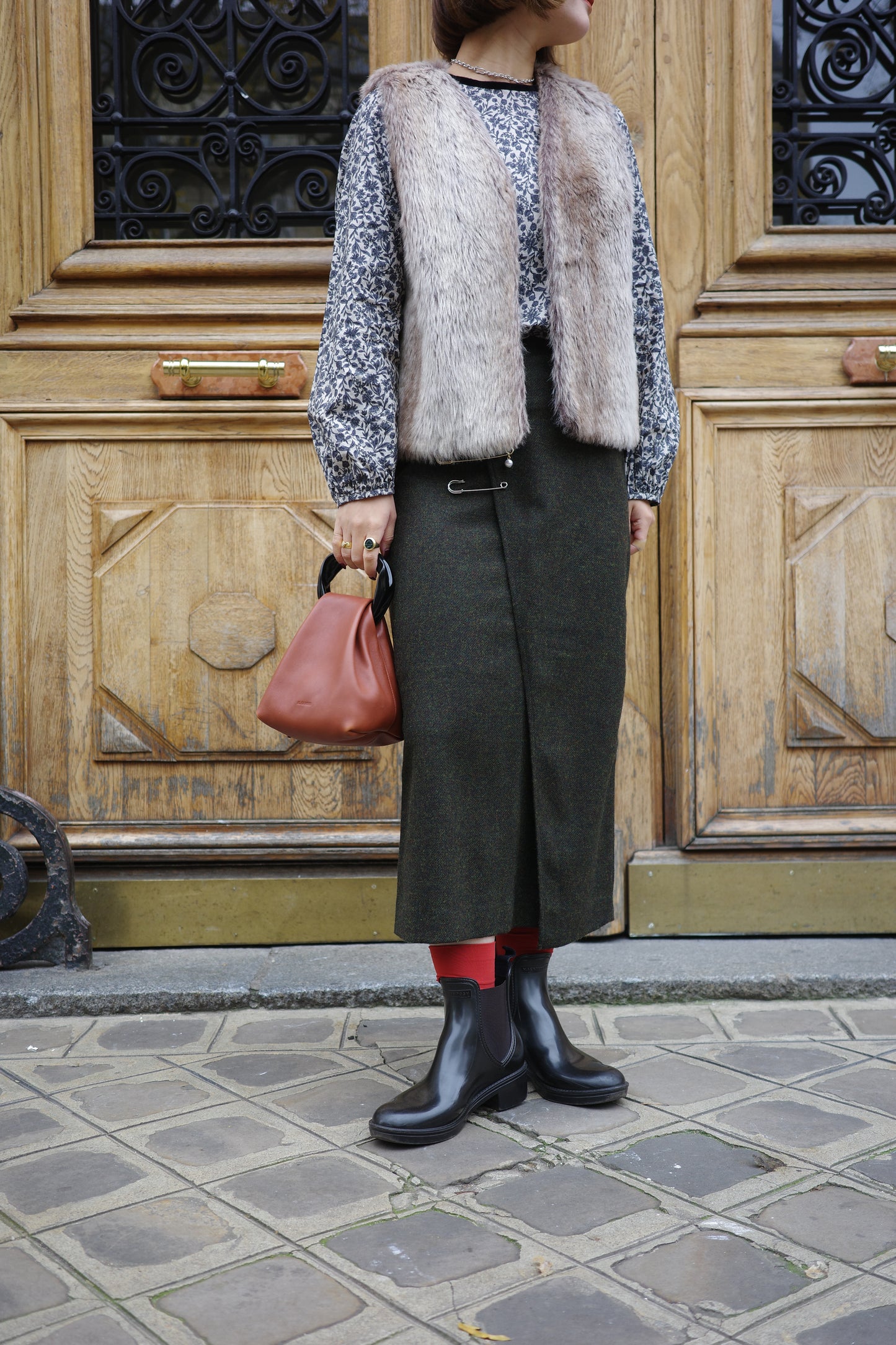 Jupe en tweed MOON "Bonnie" カーキ