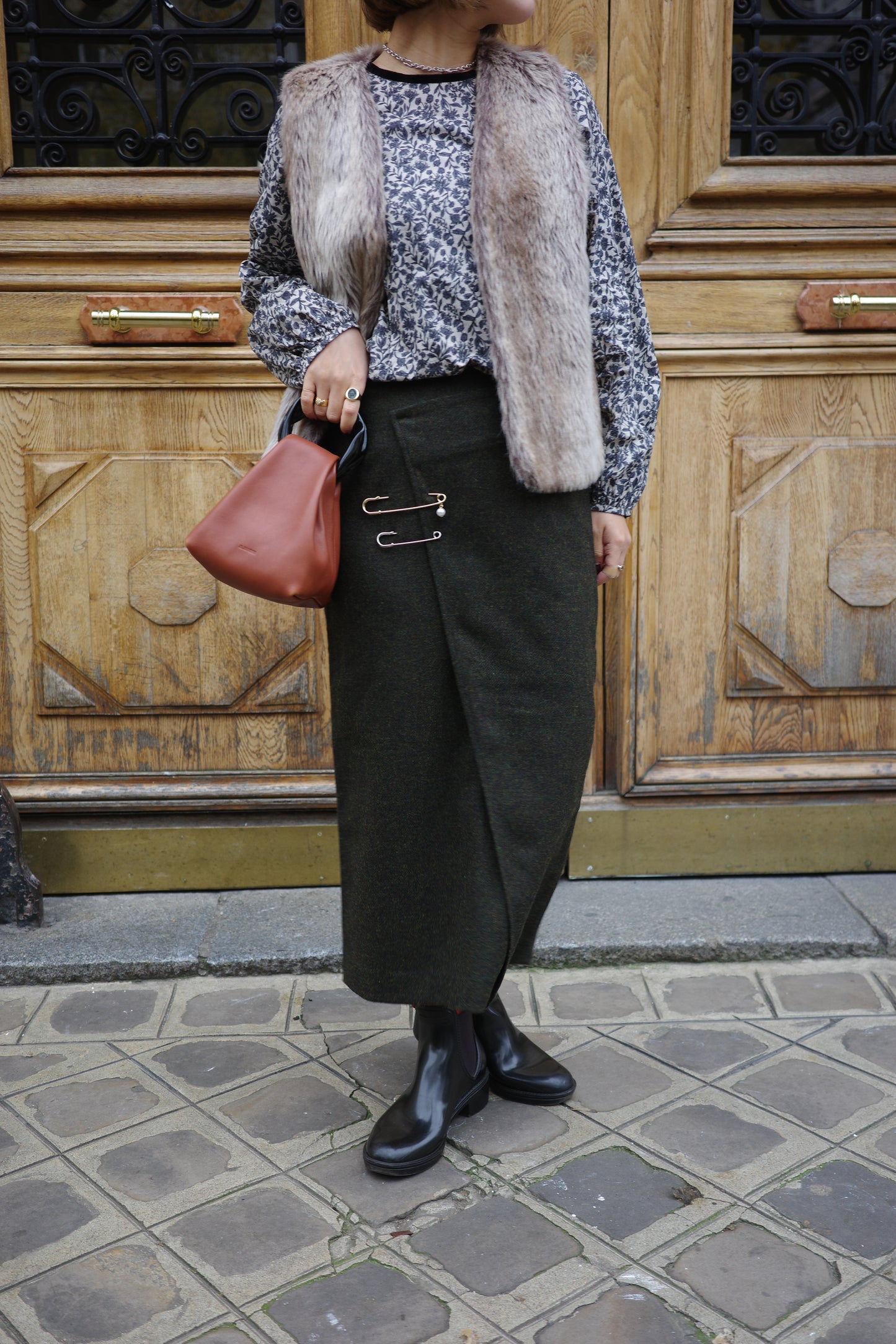 Jupe en tweed MOON "Bonnie" カーキ