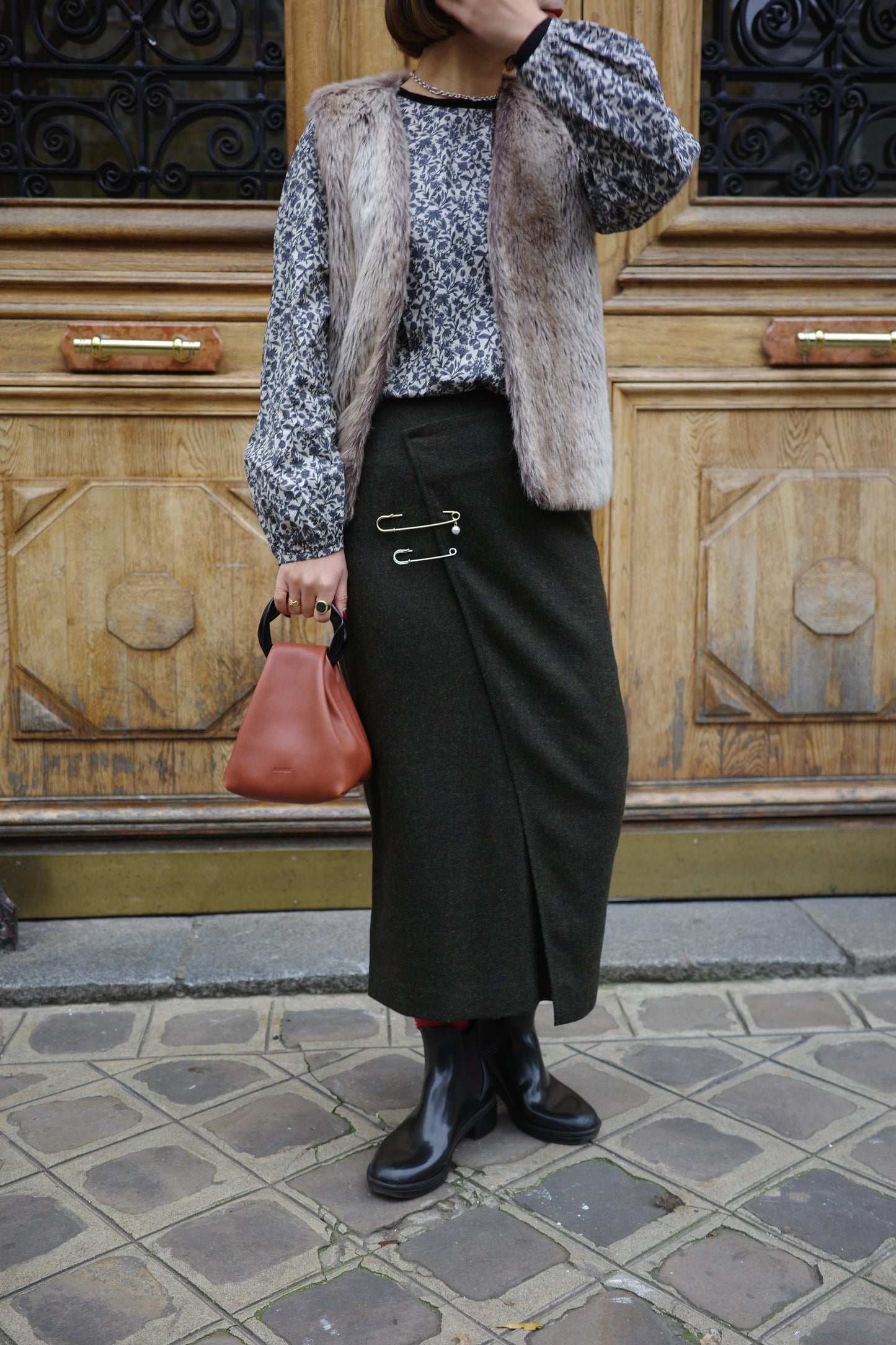 Jupe en tweed MOON "Bonnie" カーキ