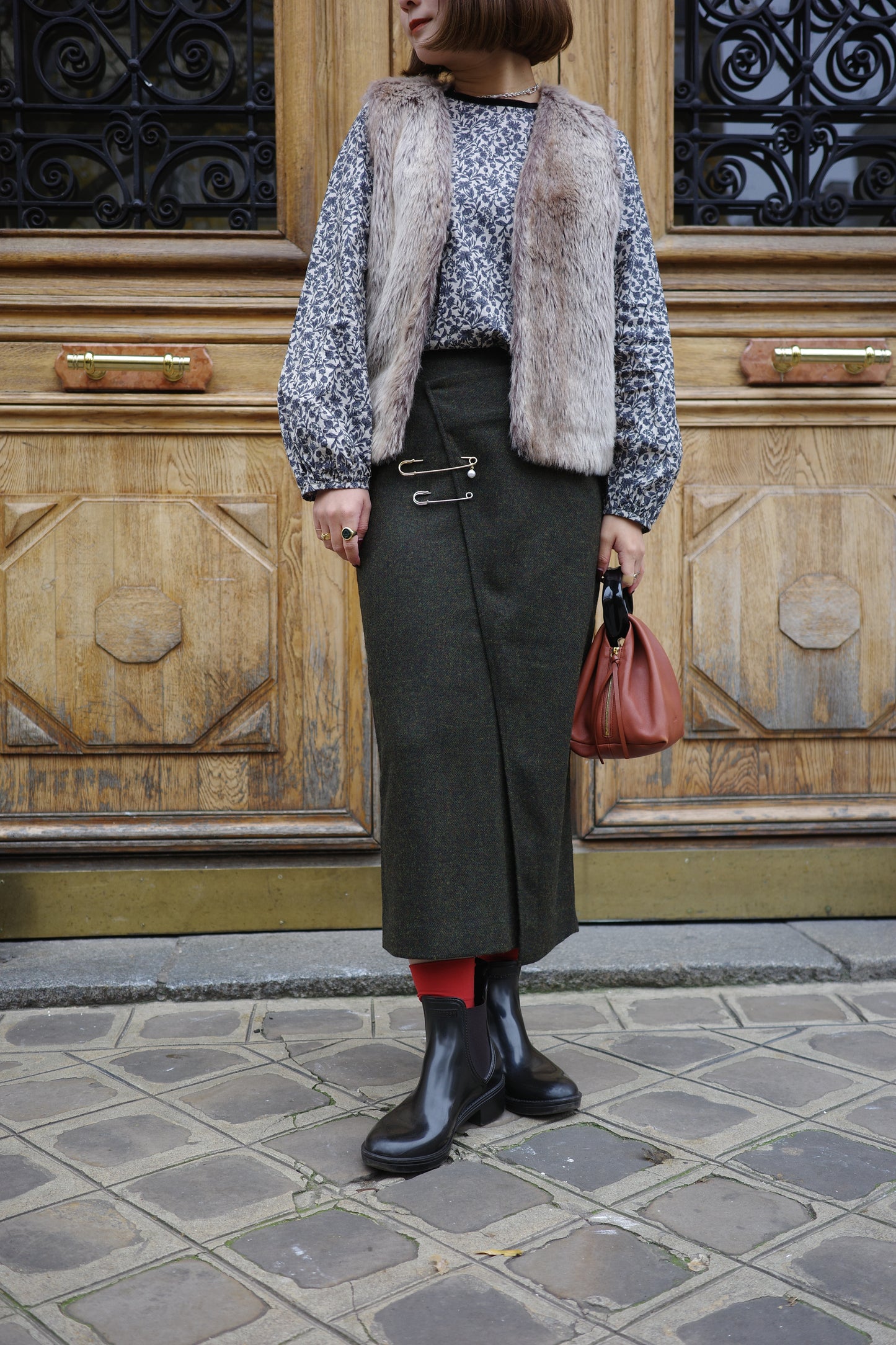 Jupe en tweed MOON "Bonnie" カーキ