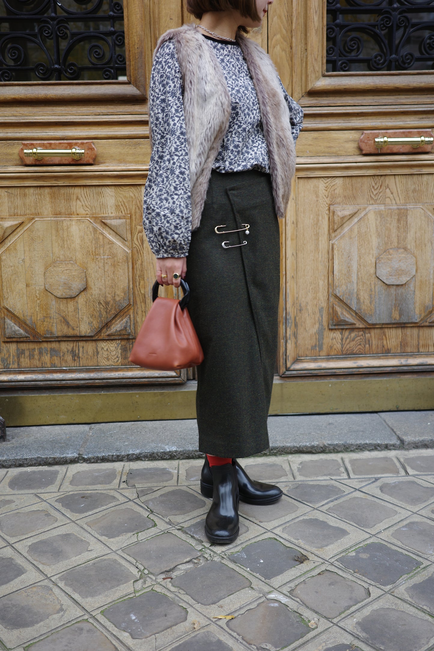 Jupe en tweed MOON "Bonnie" カーキ