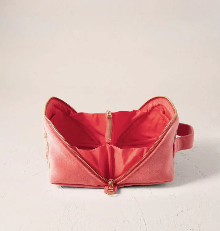 aLORS Select【Elizabeth Scarlett】Summer Peach Velvet Open Flat Makeup Bag - Spiced Coral
