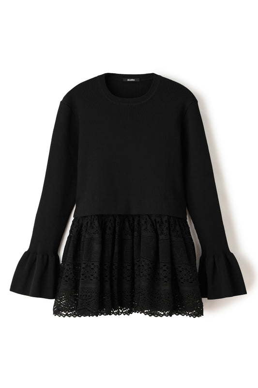 Pull en dentelle torsadée équestre Cadence Noir velouté  ブラック